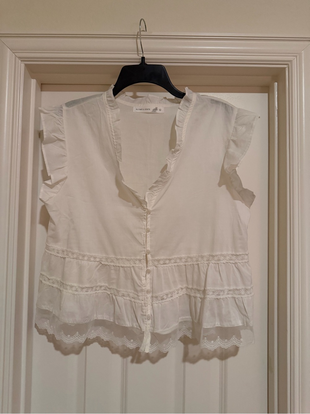 Altar'd State Cream Ruffle Button-Front Blouse